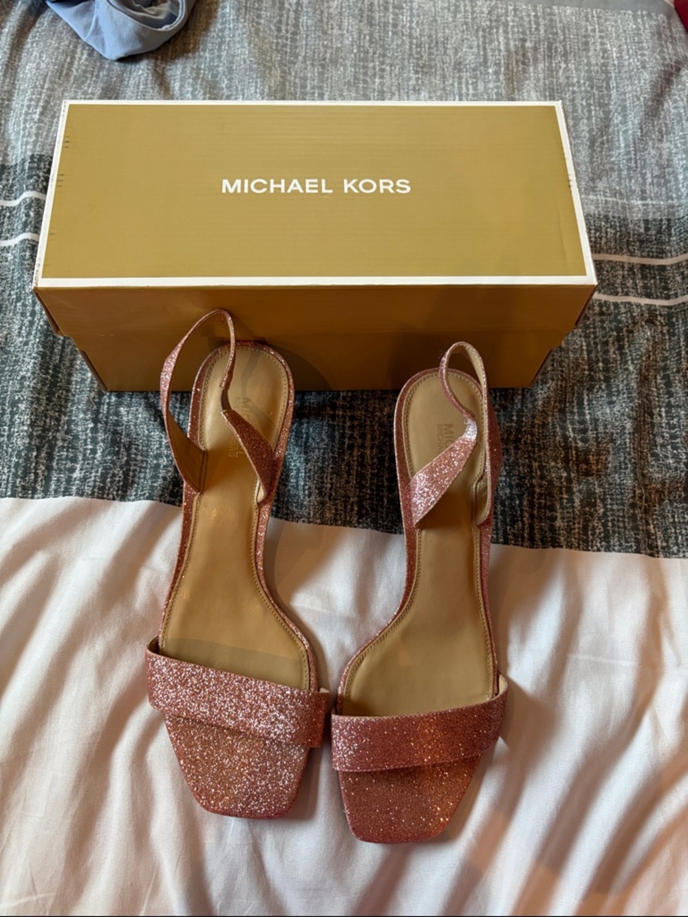 Michael Kors Rose Gold Glitter Slingback Heels